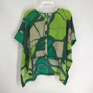 I C By Connie Casual Tunic Blouse Green Mother of Pearl Buttons Size Small